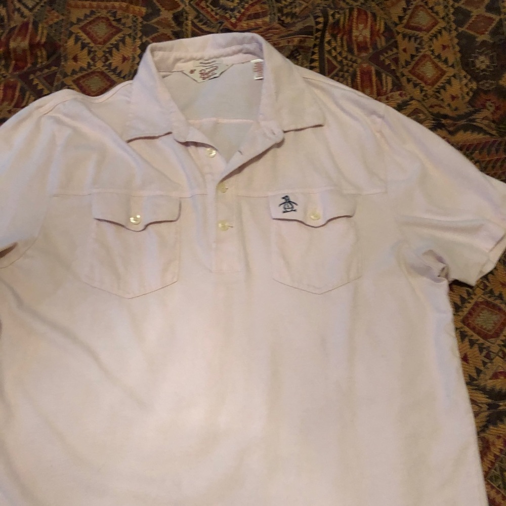 Mens light pink penguin brand fitted polo
